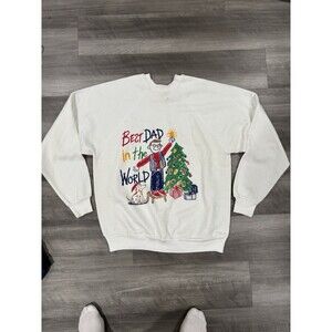 Vintage Best Dad In the World Sweatshirt Men’s size XL White Christmas TNT